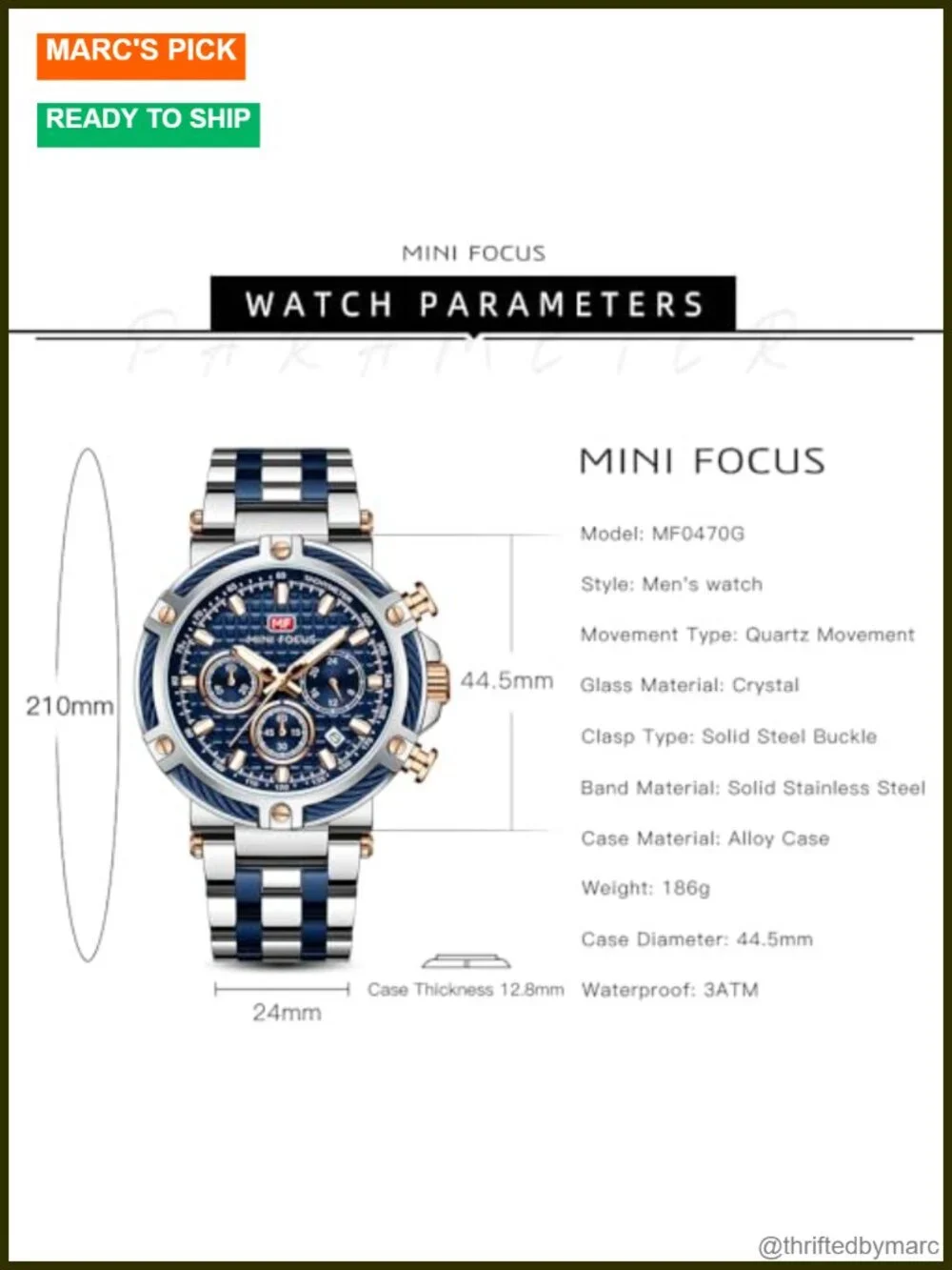 Chronograph Business Watch with Stainless Steel Band, Water Resistant,